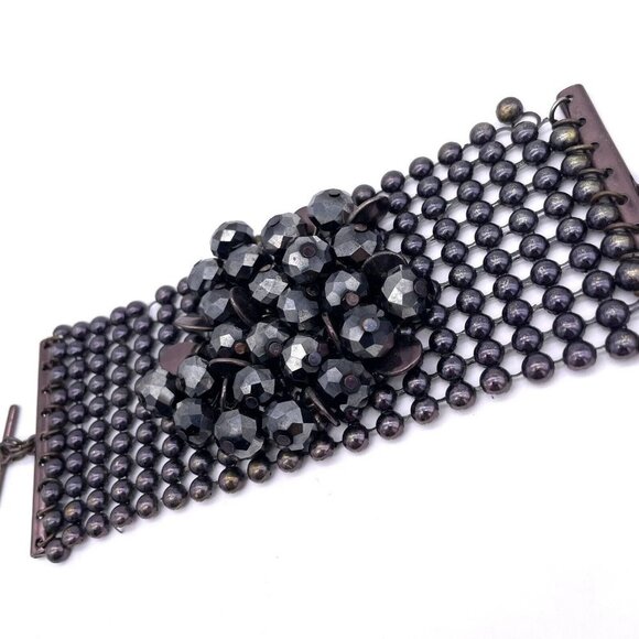 N/A Jewelry - Round Bead Wide Bracelet Faceted Beads Flower Cluster Adjustable Toggle Closure